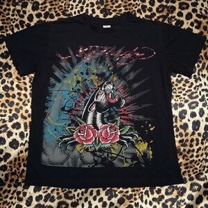 Y2K Ed Hardy Kids Black Tiger Print Graphic T Shirt